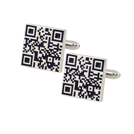 QR Code Silver & Balck Copper Cufflinks For Men - SHOPWITHSTYLE