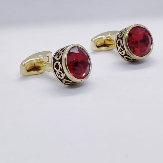 Red Round Crystal Cufflinks