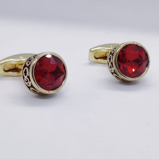 Red Round Crystal Cufflinks