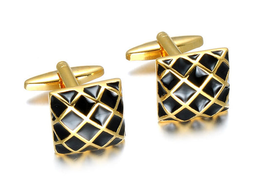 Gold Tone Black Enamel Cufflinks